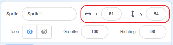 Coördinaten aflezen in Scratch