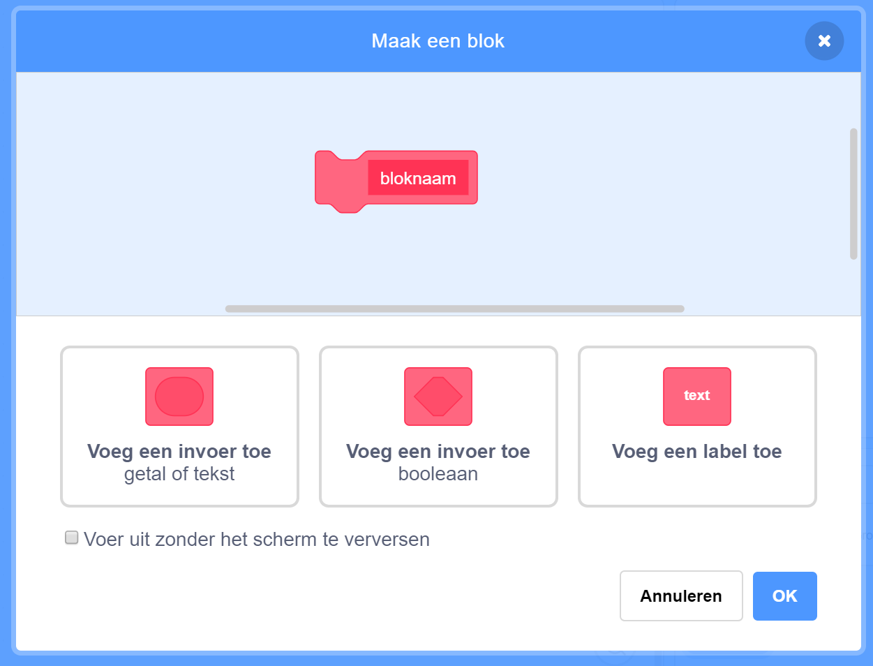 Aanmaken van een blok